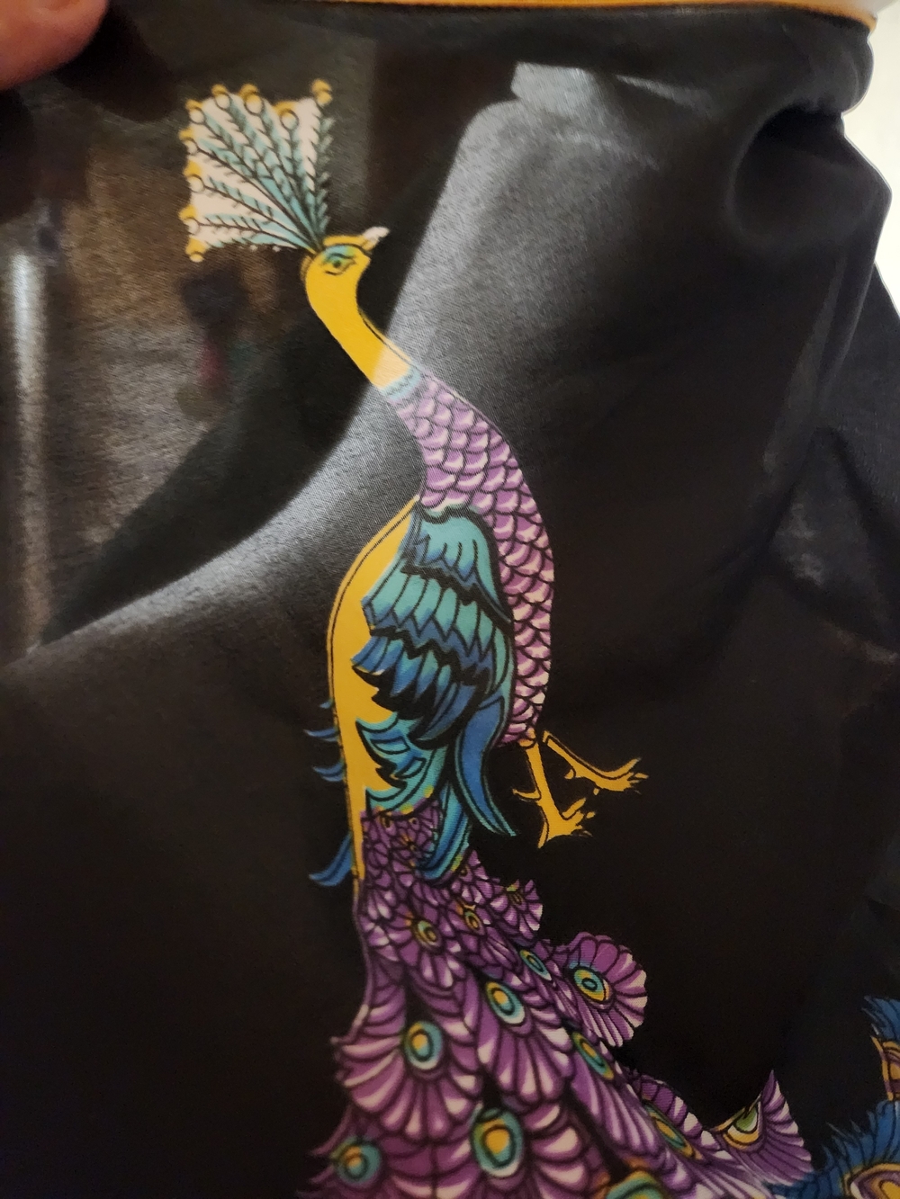 Black Peacock Print Scarf - Picture 3 of 7